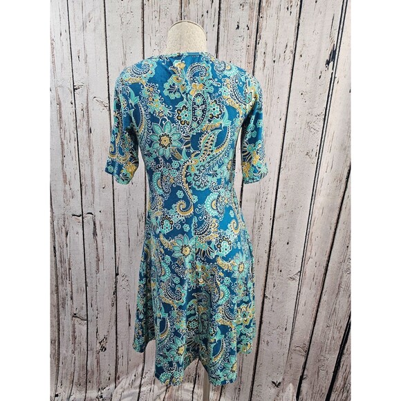 Prana Women's S Nadia Dress Blue Paisley Surplice Crossover Short Sleeve EUC - Picture 3 of 7